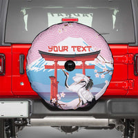 Japanese Torii Gate Cranes Personalised Spare Tire Cover Fuji Mount Sakura Seigaiha Pattern LT14 - Polynesian Pride