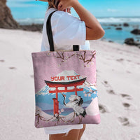 Japanese Torii Gate Cranes Personalised Tote Bag Fuji Mount Sakura Seigaiha Pattern LT14 - Polynesian Pride