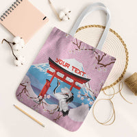 Japanese Torii Gate Cranes Personalised Tote Bag Fuji Mount Sakura Seigaiha Pattern LT14 White Strap One Size Pink - Polynesian Pride