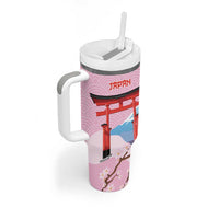 Japanese Torii Gate Cranes Personalised Tumbler With Handle Fuji Mount Sakura Seigaiha Pattern LT14 - Polynesian Pride