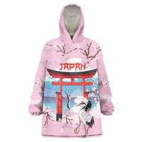 Japanese Torii Gate Cranes Personalised Wearable Blanket Hoodie Fuji Mount Sakura Seigaiha Pattern LT14 One Size Pink - Polynesian Pride