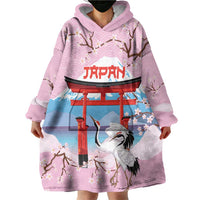 Japanese Torii Gate Cranes Personalised Wearable Blanket Hoodie Fuji Mount Sakura Seigaiha Pattern LT14 - Polynesian Pride