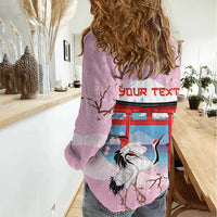 Japanese Torii Gate Cranes Personalised Women Casual Shirt Fuji Mount Sakura Seigaiha Pattern LT14 - Polynesian Pride