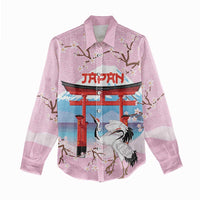 Japanese Torii Gate Cranes Personalised Women Casual Shirt Fuji Mount Sakura Seigaiha Pattern LT14 - Polynesian Pride
