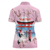 Japanese Torii Gate Cranes Personalised Women Polo Shirt Fuji Mount Sakura Seigaiha Pattern LT14 - Polynesian Pride