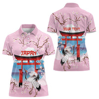 Japanese Torii Gate Cranes Personalised Women Polo Shirt Fuji Mount Sakura Seigaiha Pattern LT14 - Polynesian Pride