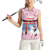 Japanese Torii Gate Cranes Personalised Women Sleeveless Polo Shirt Fuji Mount Sakura Seigaiha Pattern LT14 - Polynesian Pride