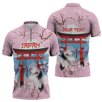 Japanese Torii Gate Cranes Personalised Zipper Polo Shirt Fuji Mount Sakura Seigaiha Pattern LT14 - Polynesian Pride