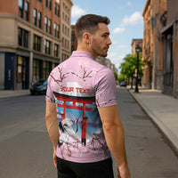Japanese Torii Gate Cranes Personalised Zipper Polo Shirt Fuji Mount Sakura Seigaiha Pattern LT14 - Polynesian Pride