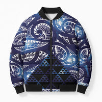 Matariki New Zealand Bomber Puffer Jacket NZ Niho Taniwha Maori New Year Blue Galaxy LT14 Unisex Blue - Polynesian Pride