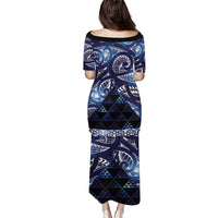 Matariki New Zealand Family Matching Puletasi and Hawaiian Shirt NZ Niho Taniwha Maori New Year Blue Galaxy