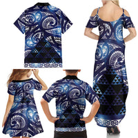 Matariki New Zealand Family Matching Summer Maxi Dress and Hawaiian Shirt NZ Niho Taniwha Maori New Year Blue Galaxy