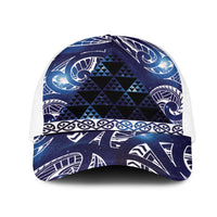 Matariki New Zealand Mesh Trucker Cap NZ Niho Taniwha Maori New Year Blue Galaxy LT14 One Size White Blue - Polynesian Pride