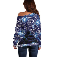 Matariki New Zealand Off Shoulder Sweater NZ Niho Taniwha Maori New Year Blue Galaxy LT14 - Polynesian Pride