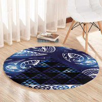 Matariki New Zealand Round Carpet NZ Niho Taniwha Maori New Year Blue Galaxy LT14 - Polynesian Pride