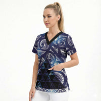 Matariki New Zealand Scrub Top NZ Niho Taniwha Maori New Year Blue Galaxy LT14 - Polynesian Pride