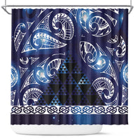 Matariki New Zealand Shower Curtain NZ Niho Taniwha Maori New Year Blue Galaxy LT14 Blue - Polynesian Pride