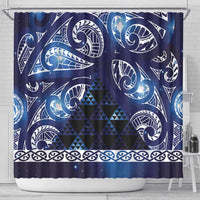 Matariki New Zealand Shower Curtain NZ Niho Taniwha Maori New Year Blue Galaxy LT14 - Polynesian Pride