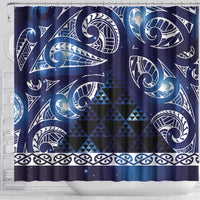 Matariki New Zealand Shower Curtain NZ Niho Taniwha Maori New Year Blue Galaxy LT14 - Polynesian Pride