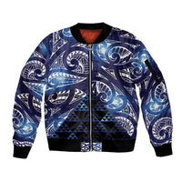 Matariki New Zealand Sleeve Zip Bomber Jacket NZ Niho Taniwha Maori New Year Blue Galaxy LT14 Unisex Blue - Polynesian Pride
