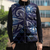Matariki New Zealand Sleeveless Puffer Jacket NZ Niho Taniwha Maori New Year Blue Galaxy LT14 - Polynesian Pride