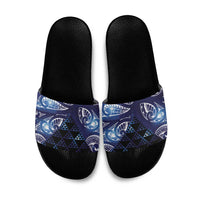 Matariki New Zealand Slide Sandals NZ Niho Taniwha Maori New Year Blue Galaxy