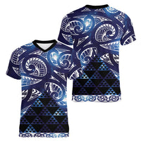 Matariki New Zealand Women V-Neck T-Shirt NZ Niho Taniwha Maori New Year Blue Galaxy