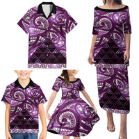 Matariki New Zealand Family Matching Puletasi and Hawaiian Shirt NZ Niho Taniwha Maori New Year Purple Galaxy