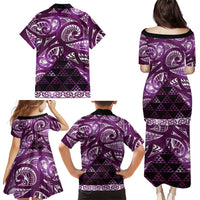 Matariki New Zealand Family Matching Puletasi and Hawaiian Shirt NZ Niho Taniwha Maori New Year Purple Galaxy