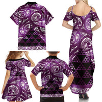 Matariki New Zealand Family Matching Summer Maxi Dress and Hawaiian Shirt NZ Niho Taniwha Maori New Year Purple Galaxy