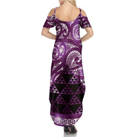 Matariki New Zealand Family Matching Summer Maxi Dress and Hawaiian Shirt NZ Niho Taniwha Maori New Year Purple Galaxy