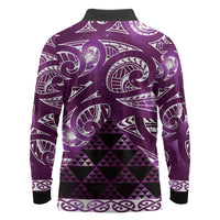 Matariki New Zealand Long Sleeve Polo Shirt NZ Niho Taniwha Maori New Year Purple Galaxy