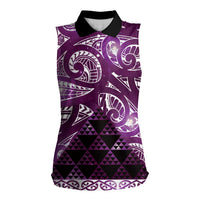 Matariki New Zealand Women Sleeveless Polo Shirt NZ Niho Taniwha Maori New Year Purple Galaxy