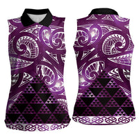 Matariki New Zealand Women Sleeveless Polo Shirt NZ Niho Taniwha Maori New Year Purple Galaxy