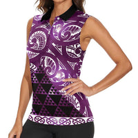 Matariki New Zealand Women Sleeveless Polo Shirt NZ Niho Taniwha Maori New Year Purple Galaxy