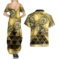Matariki New Zealand Couples Matching Summer Maxi Dress and Hawaiian Shirt NZ Niho Taniwha Maori New Year Yellow Galaxy