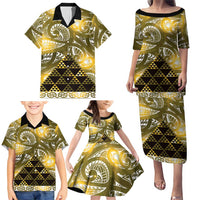 Matariki New Zealand Family Matching Puletasi and Hawaiian Shirt NZ Niho Taniwha Maori New Year Yellow Galaxy