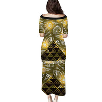 Matariki New Zealand Family Matching Puletasi and Hawaiian Shirt NZ Niho Taniwha Maori New Year Yellow Galaxy