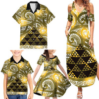 Matariki New Zealand Family Matching Summer Maxi Dress and Hawaiian Shirt NZ Niho Taniwha Maori New Year Yellow Galaxy