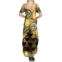 Matariki New Zealand Family Matching Summer Maxi Dress and Hawaiian Shirt NZ Niho Taniwha Maori New Year Yellow Galaxy