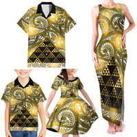 Matariki New Zealand Family Matching Tank Maxi Dress and Hawaiian Shirt NZ Niho Taniwha Maori New Year Yellow Galaxy