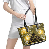 Matariki New Zealand Leather Tote Bag NZ Niho Taniwha Maori New Year Yellow Galaxy LT14 - Polynesian Pride