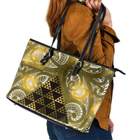 Matariki New Zealand Leather Tote Bag NZ Niho Taniwha Maori New Year Yellow Galaxy LT14 - Polynesian Pride