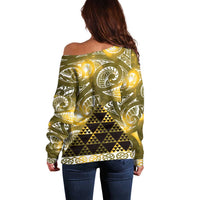 Matariki New Zealand Off Shoulder Sweater NZ Niho Taniwha Maori New Year Yellow Galaxy LT14 - Polynesian Pride