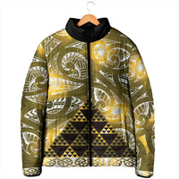 Matariki New Zealand Padded Jacket NZ Niho Taniwha Maori New Year Yellow Galaxy LT14 - Polynesian Pride