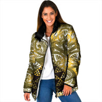 Matariki New Zealand Padded Jacket NZ Niho Taniwha Maori New Year Yellow Galaxy LT14 Women Yellow - Polynesian Pride