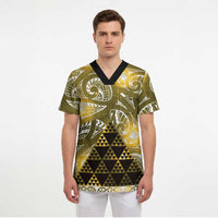 Matariki New Zealand Scrub Top NZ Niho Taniwha Maori New Year Yellow Galaxy LT14 - Polynesian Pride