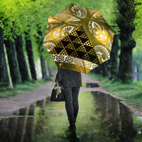 Matariki New Zealand Umbrella NZ Niho Taniwha Maori New Year Yellow Galaxy LT14 - Polynesian Pride