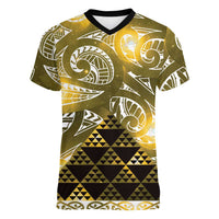 Matariki New Zealand Women V-Neck T-Shirt NZ Niho Taniwha Maori New Year Yellow Galaxy