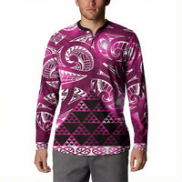 Matariki New Zealand Button Sweatshirt NZ Niho Taniwha Maori New Year Pink Galaxy LT14 - Polynesian Pride